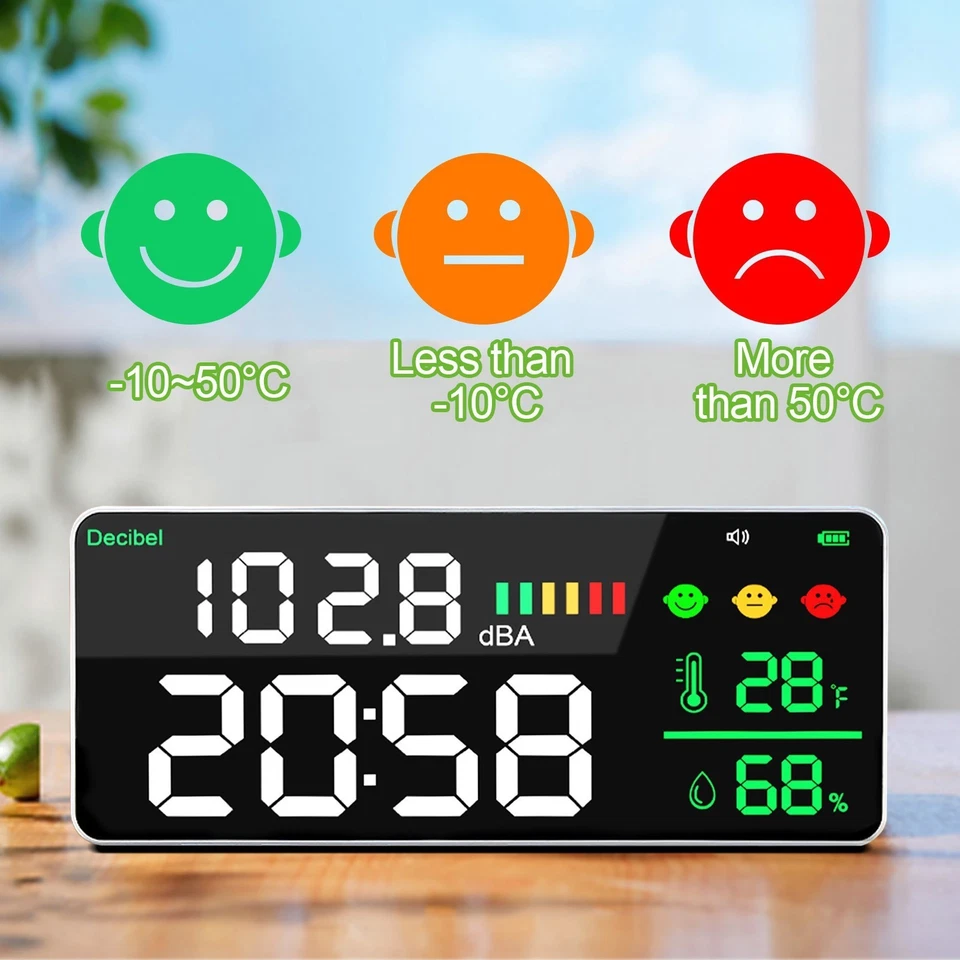 Digital Decibel Meter Wall Mounted LCD Sound Level Meter 30-130dB Temp/RHMonitor - Image 4 of 4