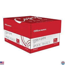 Office Depot Bright White Copy Paper, 8.5" x 11", 20 lb, 1000 Sheets (3 Reams)