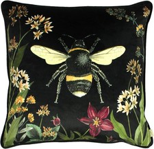Image of Evans Lichfield Midnight Garden Cushion Cover – Bee Botanical Velvet Design (