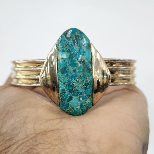 HSN 925 Solid Sterling Blue Turquoise cuff Bracelet Pre-owned Jewelry