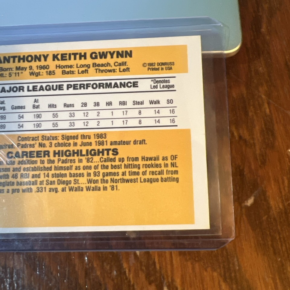 1983 Donruss Tony Gwynn Rookie RC Baseball Card 598 San Diego Padres