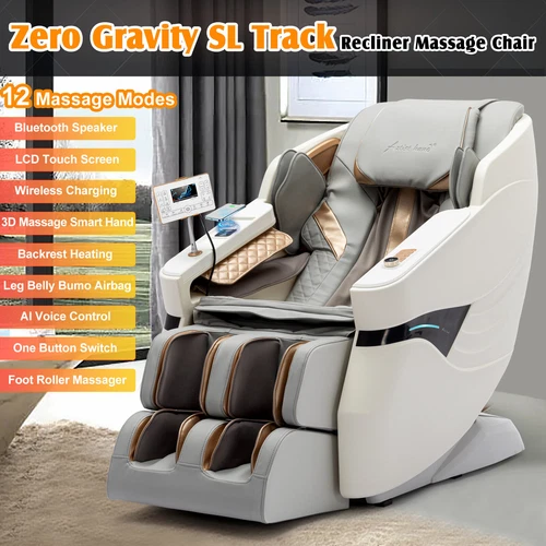 White Full Body 3D Zero Gravity Massage Chair Recliner SL-Track AI Voice Control