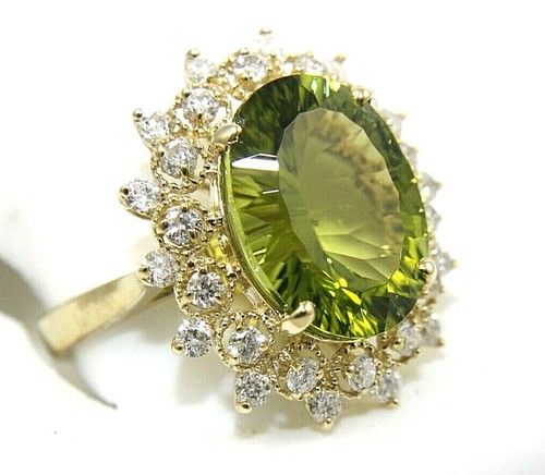 Natural Oval Green Peridot Diamond Halo Solitaire Ring 14k Yellow Gold 8.35Ct - Picture 7 of 7