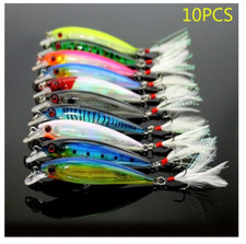 Fishing Lure Bait Feather Hook Minnow Wobblers Lake River Line Swim Under Water