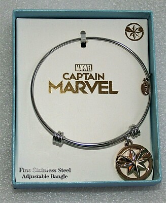 Comic Captain Marvel Stainless Steel Bangle Logo Charm Bracelet New Box MIB