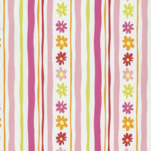 Free Spirit David Walker PWDW137 Pandas Daisy Stripe Pink Cotton Fabric By Yard - Picture 1 of 1