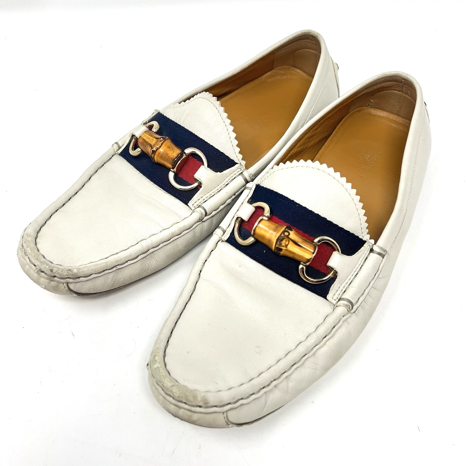 Mocassin homme Gucci Web Wood Horsebit en cuir blanc taille US 6,5   EU39   ENDOMMAGÉ