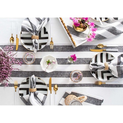 Solino Home Linen Table Runner for Dining, Summer, Luxury - Cabana Stripe - Picture 14 of 59