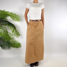 Vintage 90s Khaki Embroidered Cottagecore Boho Prairie Mid Rise Maxi Skirt / 10