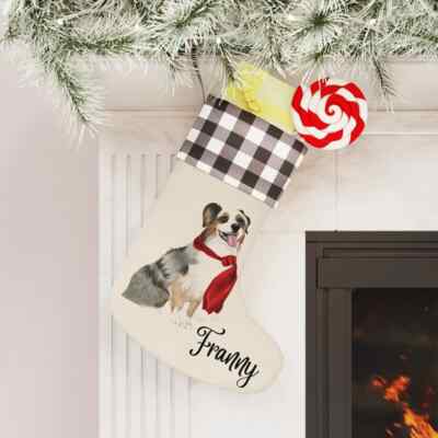 Australian Shepherd Dog Christmas Stocking, Cute Dog reindeer Xmas Stocking gift
