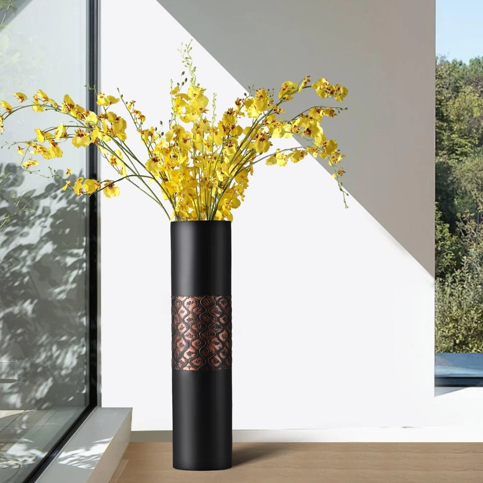 Jarrón clásico negro y dorado 24,6 pulgadas de alto decoración de piso florero de lujo decoración del hogar... Foto 2 de 4