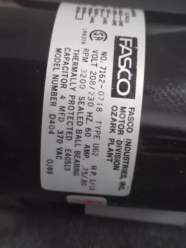 FASCO D404 MOTOR  1/10HP, 3200 RPM, 208/230 Volts, 4MFD PSC