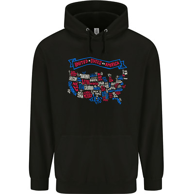 USA State Map Vereinigte Staaten von Amerika Herren 80% Baumwolle Hoodie