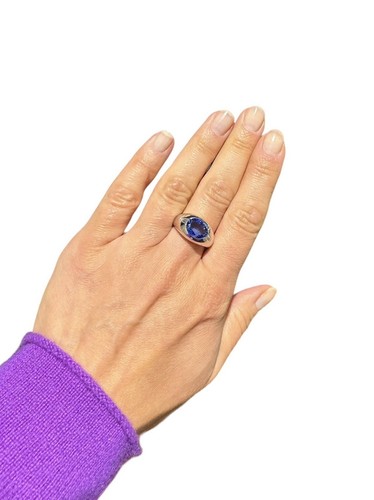 Stunning Bvlgari 18k White Gold Ceylon No Heat Sapphire Diamond Ring - Picture 2 of 8