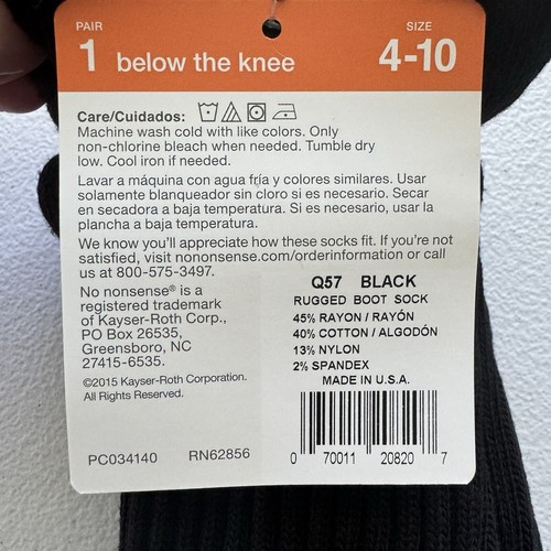 No Nonsense Below The Knee Rugged Boot Socks Black 2 Pairs Womens Size 4-10 - Picture 4 of 6