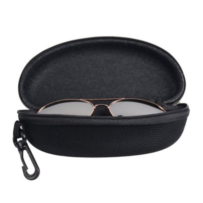 Hard Zipper Eyeglass Case Box – Sunglass Travel Protector With Belt Clip, Black, Solid Unisex