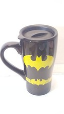 DC Heroes Ceramic Travel Coffee Mug W/LID Batman Logo YELLOW  BLACK