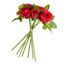 Red Artificial Rose 7 Stem 10" Floral Bundle Tied with Raffia
