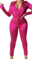 Hot Pink Satin 2pc Set Women Clothing