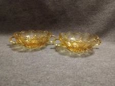 Set of  2 Anchor Hocking FAIRFIELD Amber Gold Glass Double Handled Nappy Bowls