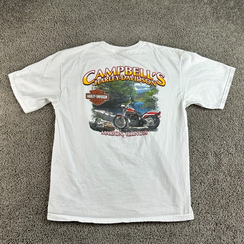 VTG Harley Davidson Shirt Mens Large White Campbells Marion Illinois Biker