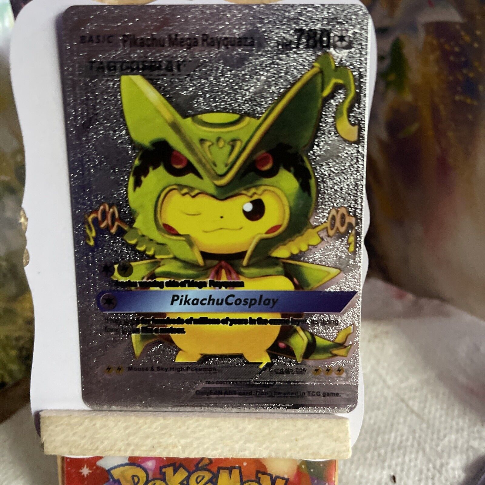 Pikachu Mega Rayquaza Pokemon Metal Gold Card Nintendo