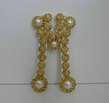 Wooden Letter M with Gold Pearl Buttons - Monogram Wall Art
