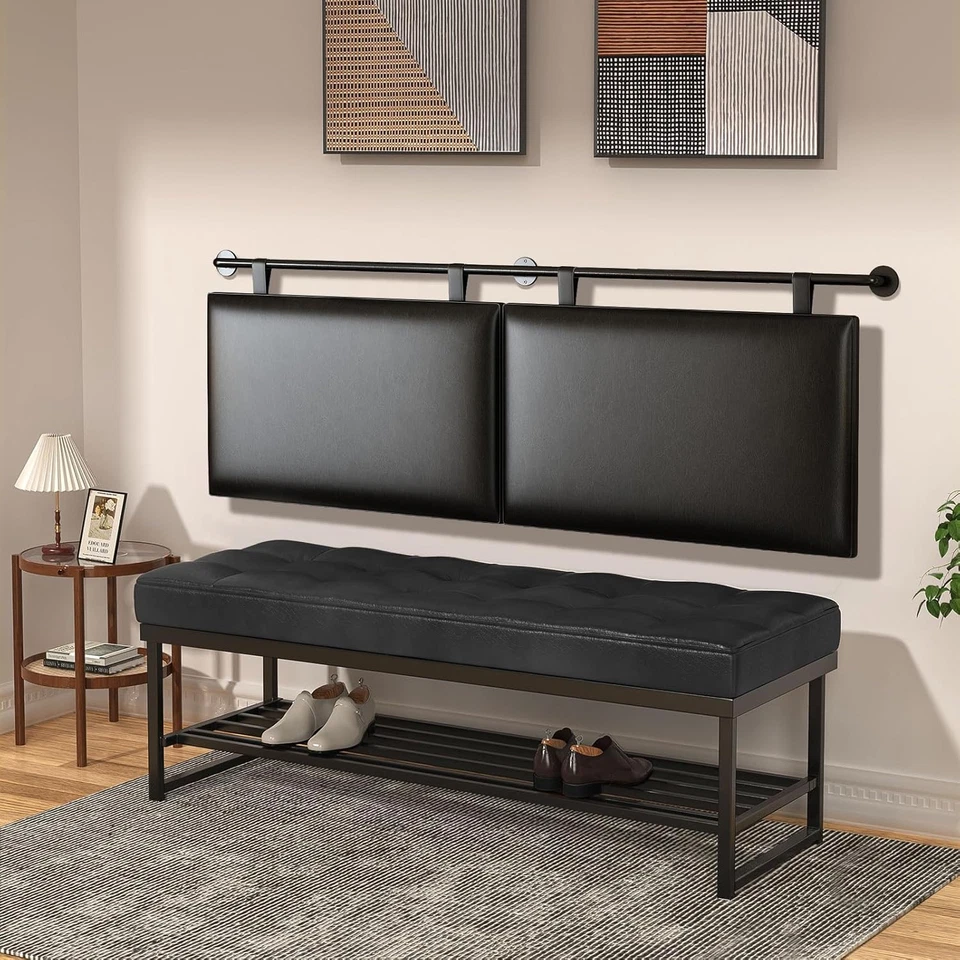 Cabeceira King Size Suporte de Parede Cabeceira, Couro Ecológico Apenas Cabeceira Preta Hangi - Imagem 4 de 4