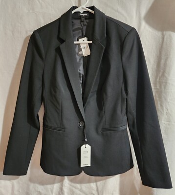 Express Editor One Button Boyfriend Blazer, Black, Size 4, New With Tags