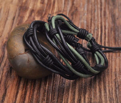 G177 Lot 2pc Cool Braided Leather Hemp Friendship Bracelet