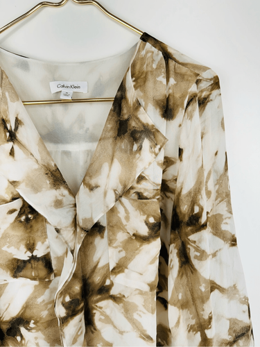 Calvin Klein Women's Print Pattern Sheer Long Sleeve Blouse Brown Size Medium - Picture 3 of 7