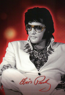 Elvis Presley Sits in White Suit, Collars Up, and Glasses, The King ---  Postcard | eBay