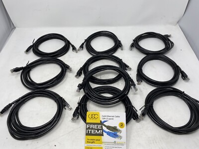 LOT10x 10ft Black Cat6 Cable Ethernet RJ-45 Patch Cord Internet LAN Network Wire