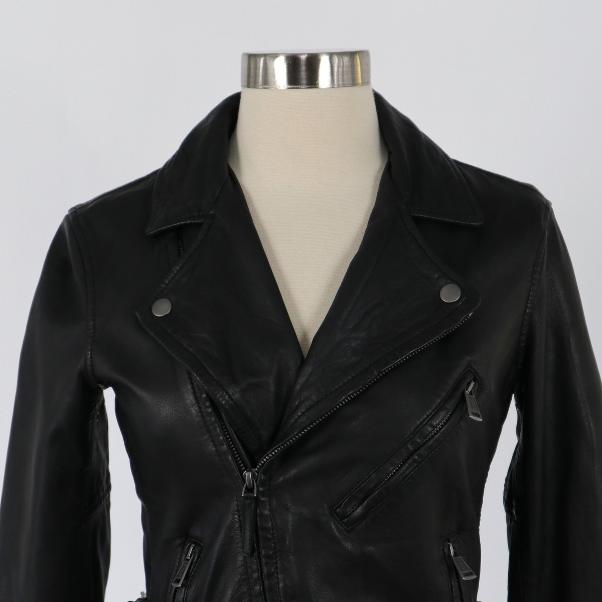 POLO Ralph Lauren Moto Jacket Lamb Leather Womens XS Black