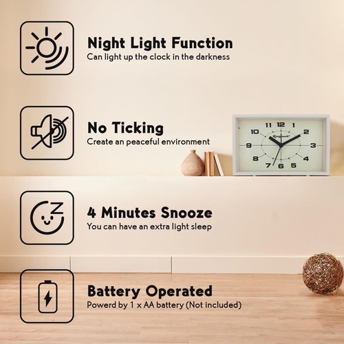Analog Alarm Clock 6 inch Silent Non Ticking Small Clock with Night Light Bat... - Picture 6 of 9