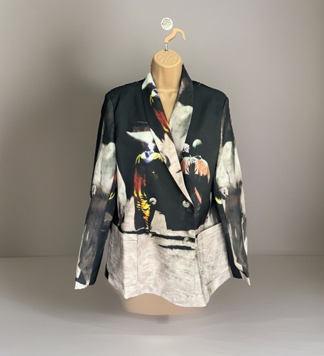 Ladies Black Abstract Designer Edgy Urban Street Fitted Blazer Jacket Coat 10 - Picture 12 of 19