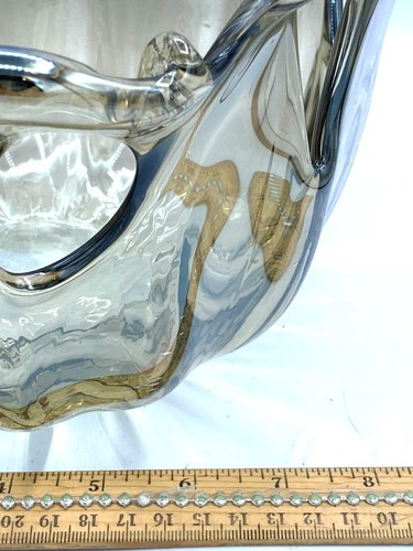 Ciotola vetro grigio fumè soffiato a mano cristallo floreale bianco design Murano italiano - Foto 5 di 7