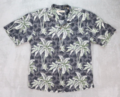 Men's Tommy Bahama 100% Silk Hawaiian Palm Button Up Loop Collar Shirt Large