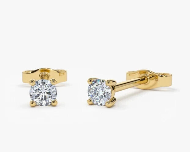 Push Back Stud Earrings 0.60TCW Round Natural Diamond HI/SI-I2 14k Yellow Gold