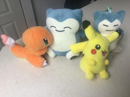 Lot of 4 Plush Mini Pokemon Stuffed Animals Dolls - Charmander Snorlax Pikachu