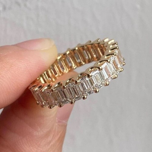 4.20Ct Emerald Cut Lab Grown/CVD Diamond Wedding Eternity Band 14K Yellow Gold - Picture 5 of 16
