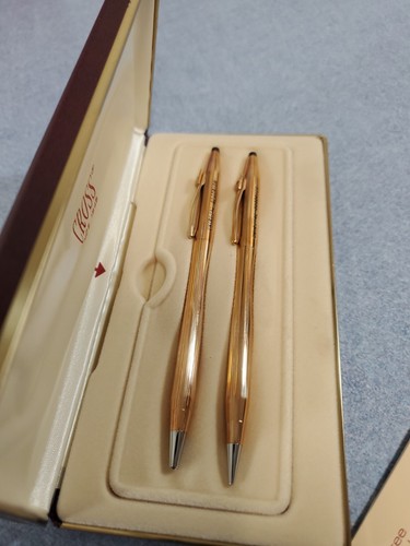 Vtg CROSS Pen/Pencil Set 14K G F, RARE "Blue Ink", 1501 Uniroyal/Goodrich - Picture 7 of 10