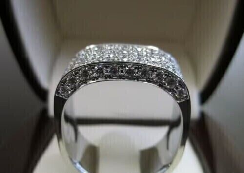 2.00Ct Round Cut Moissanite Men's Wedding Ring Band 14K White Gold Silver Plated - Picture 4 of 6