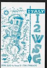 QSL QSO CARD"I2WSG,Gavina Silvio,Sketch of Mike,Clock,Antenna,Cats",Italy(Q6146)