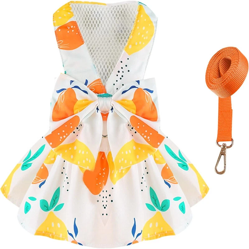 Elegante Niña Perro Vestido Arnés + Correa Pajarita Pequeña Mascota Cachorro Gato Chaleco Ropa Foto 2 de 4