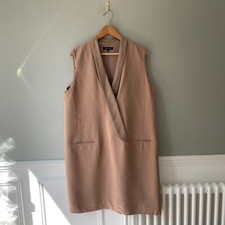 Jaeger Shift Dress UK 16 Brown Knee Length Sleeveless Wrap Front Suit V-Neck