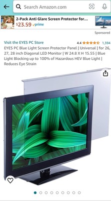 Eyes PC Blue Light Screen Protector Panel 26 -28  Diag. LED PC Monitor NEW