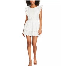 Steve Madden - White Eyelet Ruffle-Trim Dress - Size M