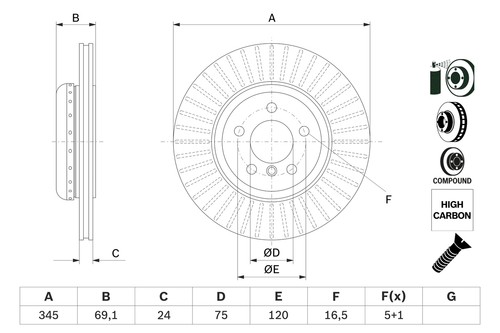 2x BRAKE DISC 0 986 479 E08 FOR BMW 5/F11/F10/Gran/Turismo/F07 B47D20A N47D20 - Picture 6 of 12