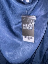 Next Blue Silky Silk Midi Side Split One Arm Dress Size 18 Bnwt